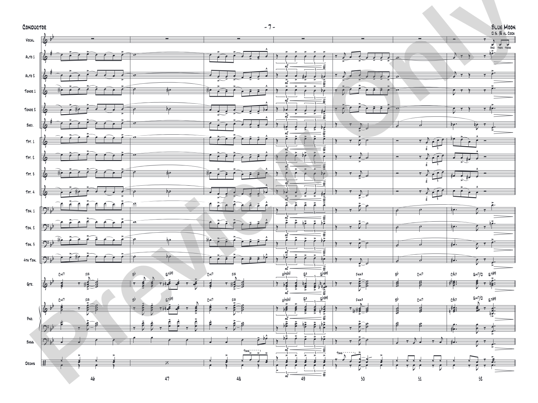 Blue Moon: Vocal Solo with Jazz Ensemble Conductor Score & Parts