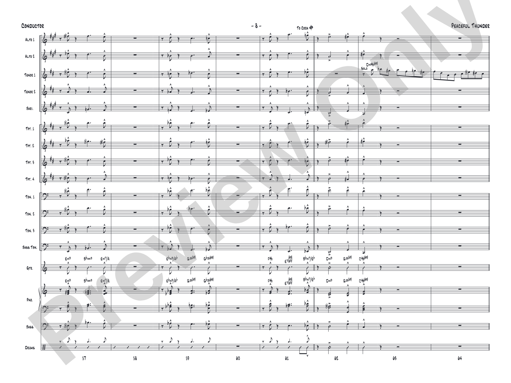 Peaceful Thunder: Jazz Ensemble Conductor Score & Parts