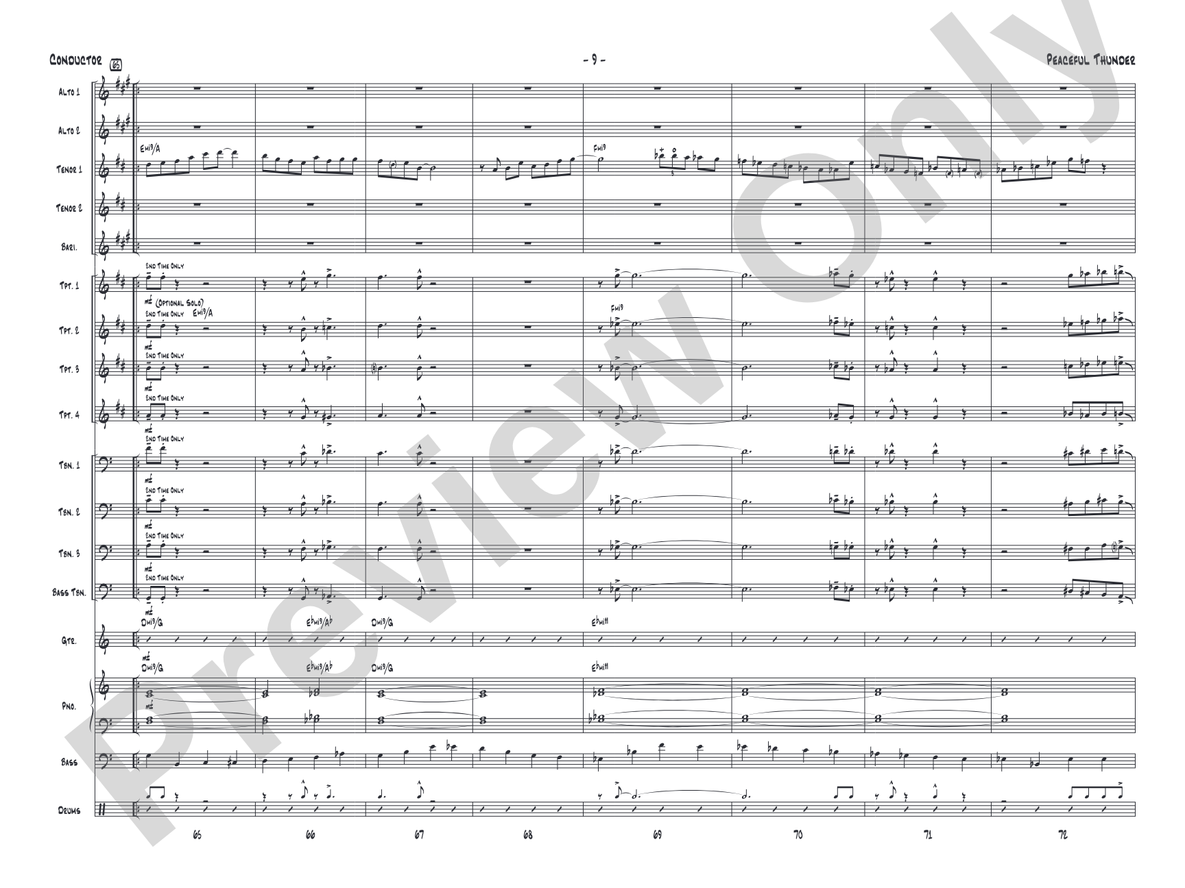 Peaceful Thunder: Jazz Ensemble Conductor Score & Parts