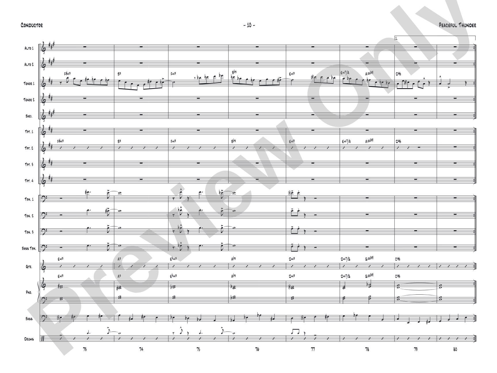 Peaceful Thunder: Jazz Ensemble Conductor Score & Parts