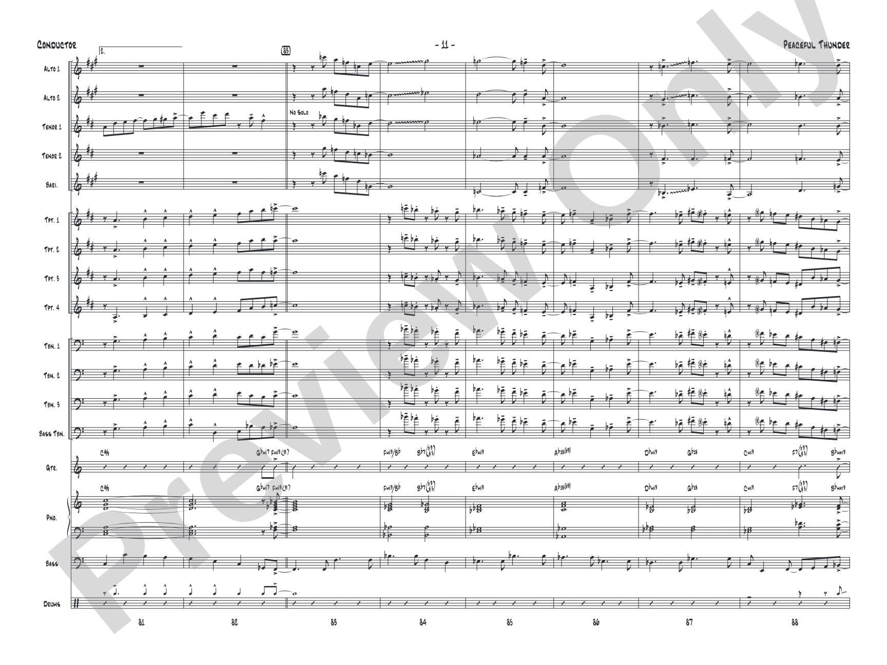 Peaceful Thunder: Jazz Ensemble Conductor Score & Parts