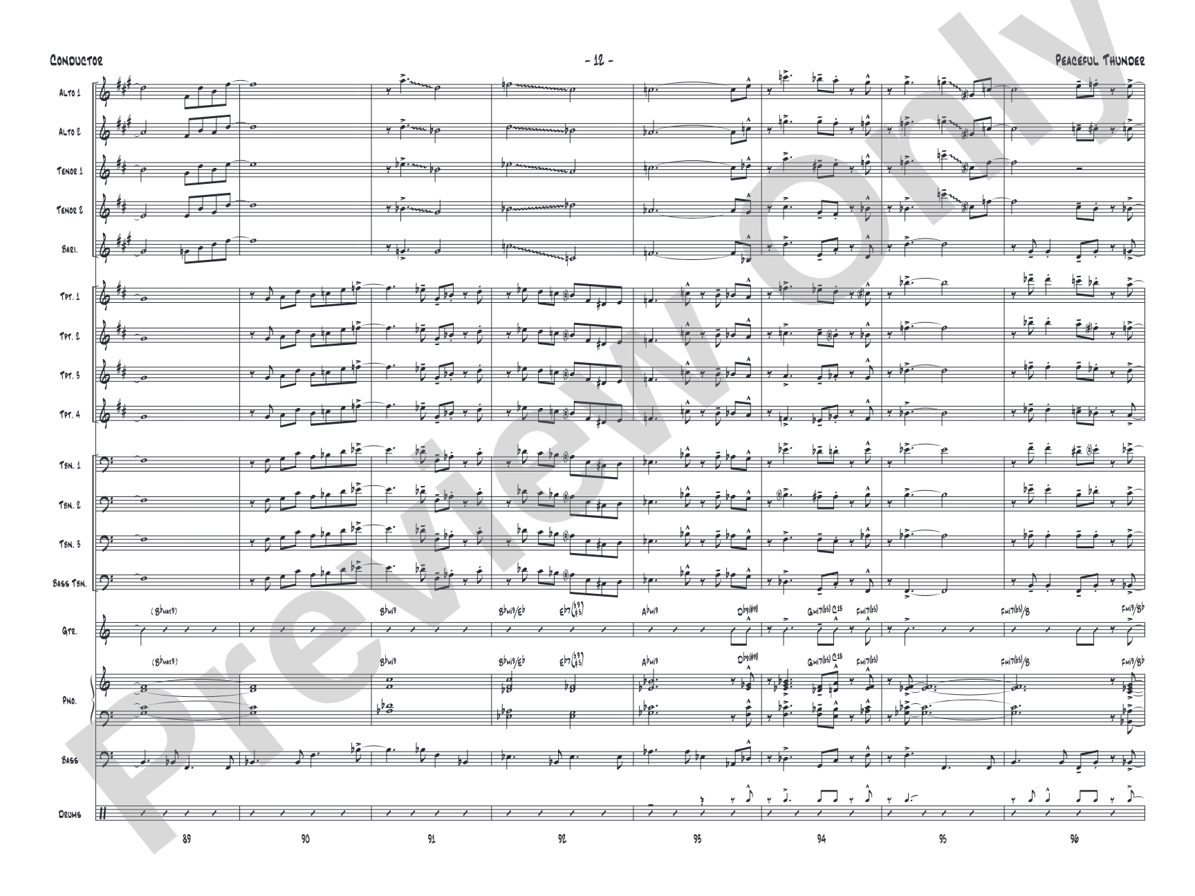 Peaceful Thunder: Jazz Ensemble Conductor Score & Parts