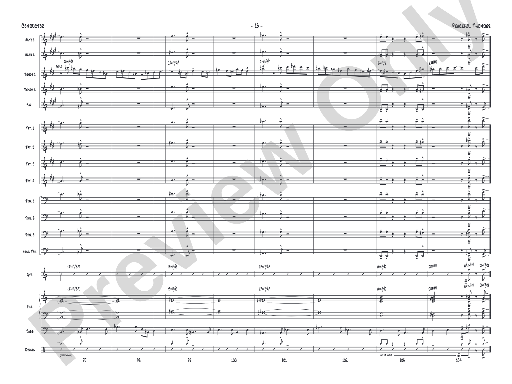 Peaceful Thunder: Jazz Ensemble Conductor Score & Parts