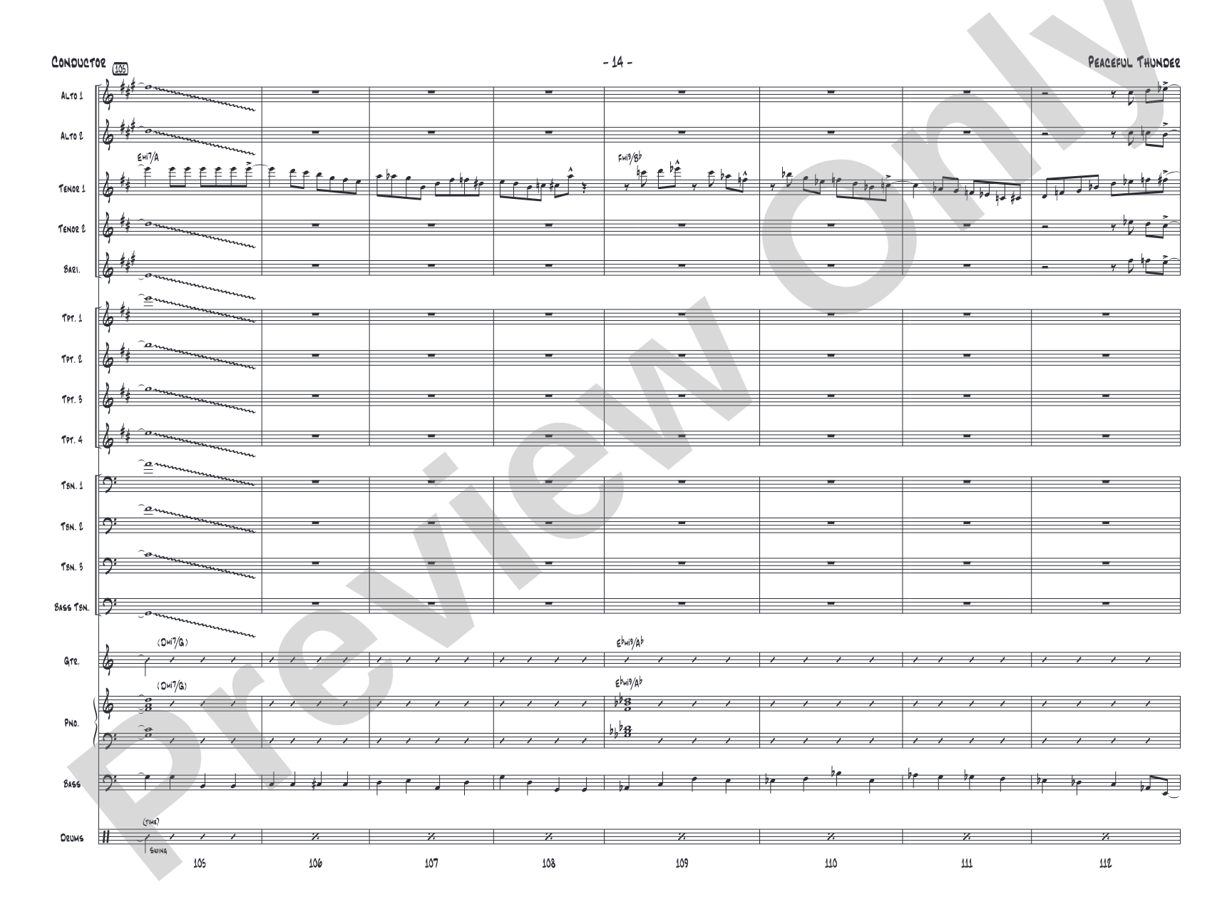 Peaceful Thunder: Jazz Ensemble Conductor Score & Parts