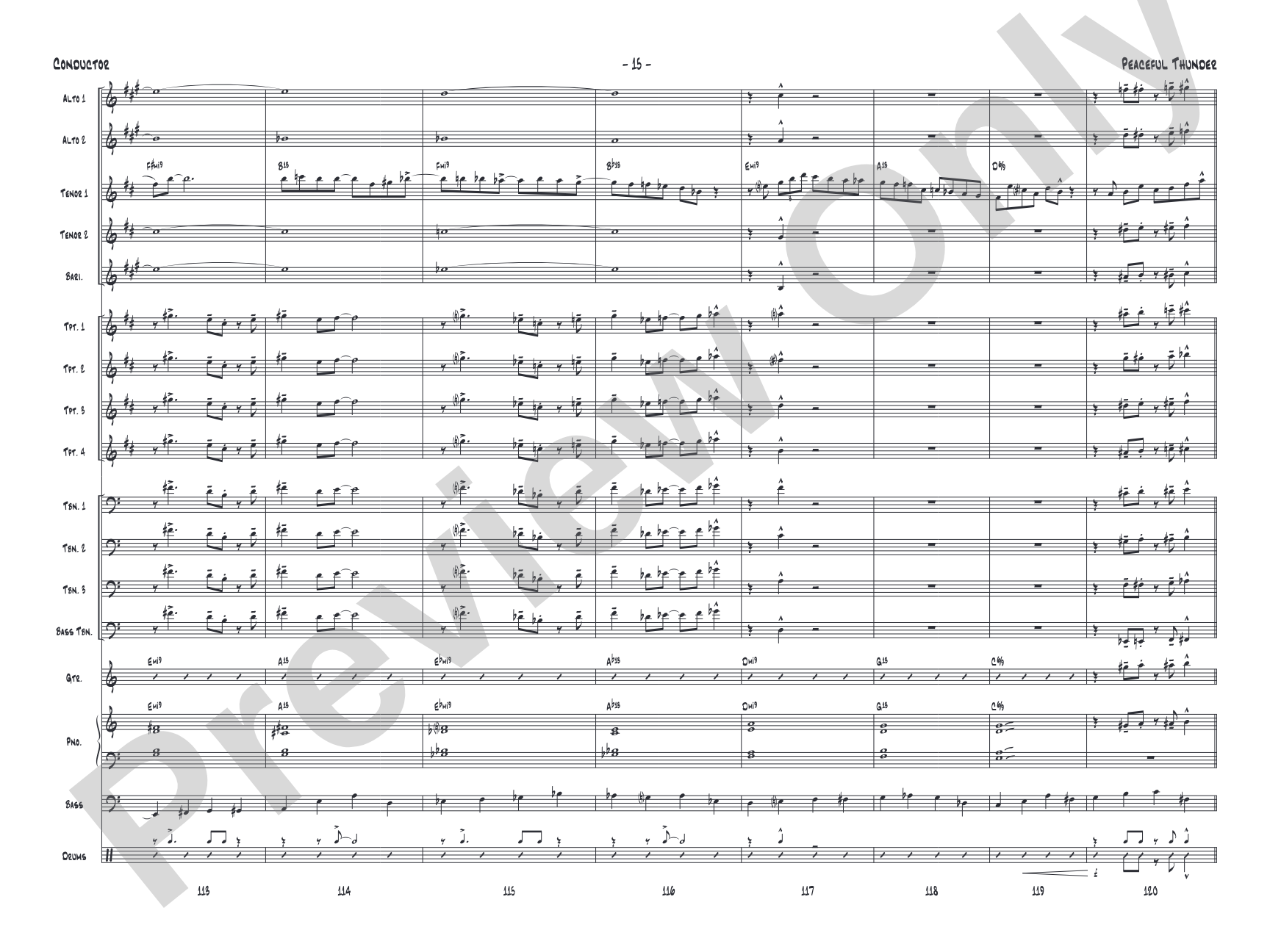 Peaceful Thunder: Jazz Ensemble Conductor Score & Parts