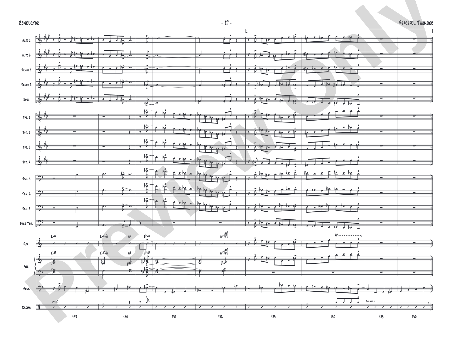 Peaceful Thunder: Jazz Ensemble Conductor Score & Parts