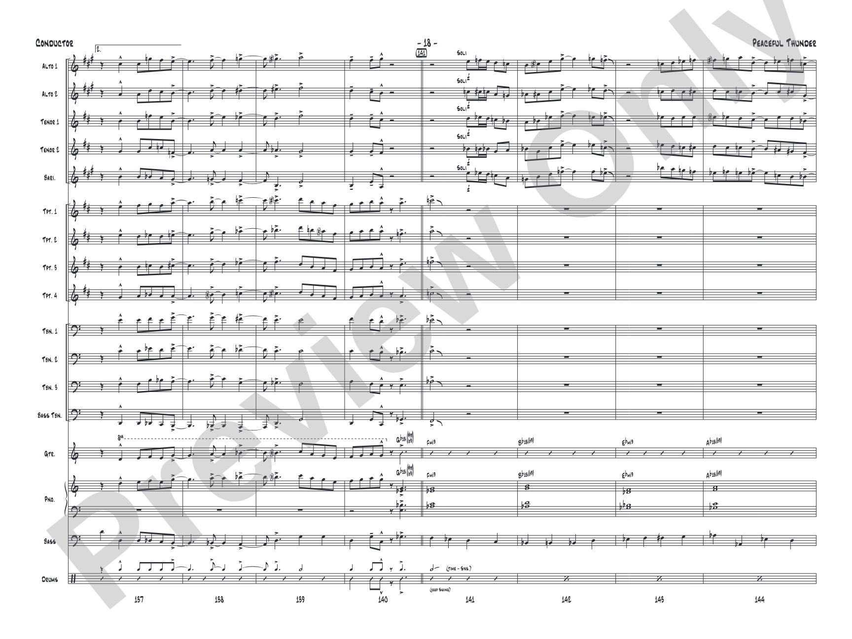 Peaceful Thunder: Jazz Ensemble Conductor Score & Parts