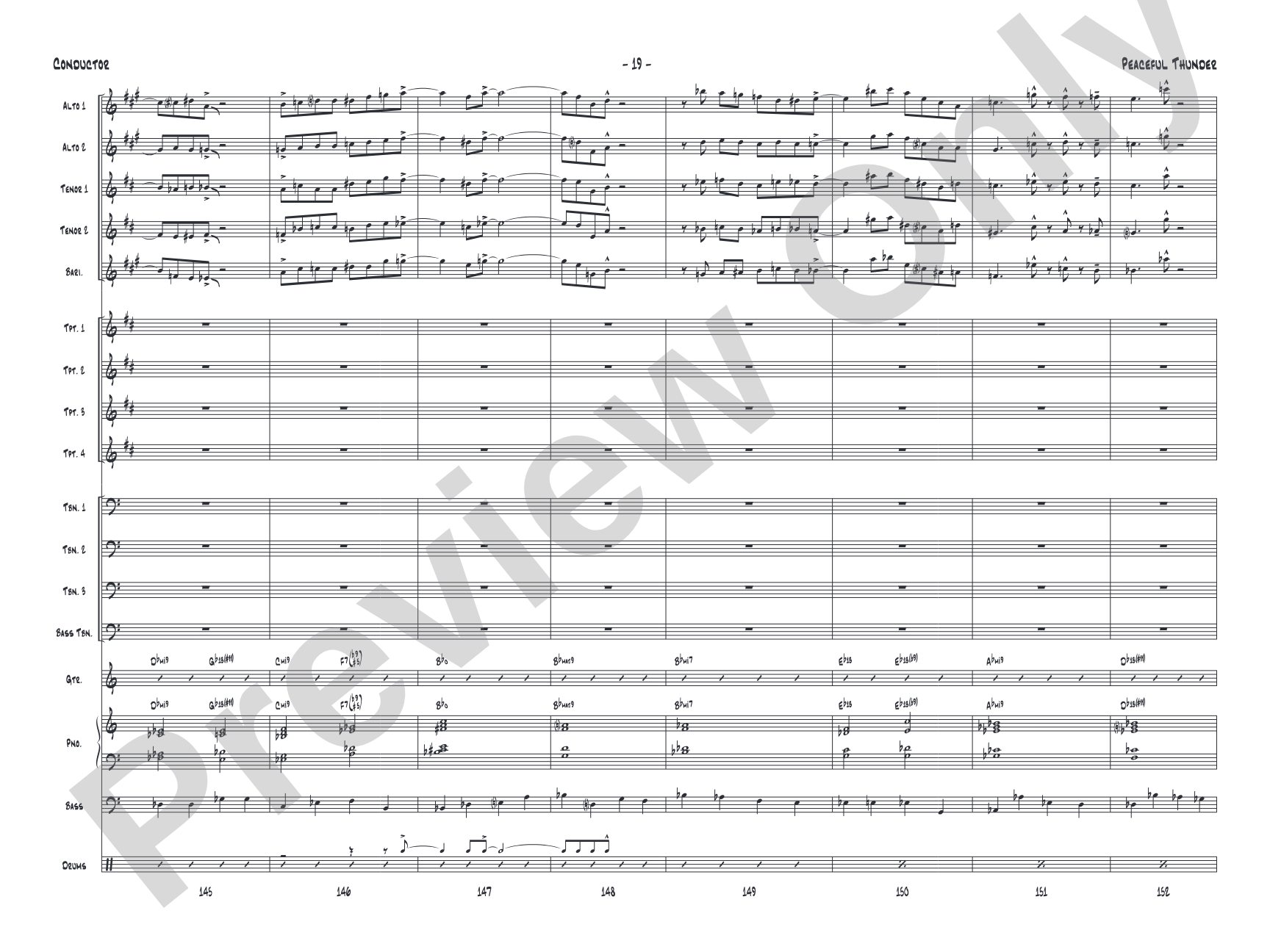 Peaceful Thunder: Jazz Ensemble Conductor Score & Parts