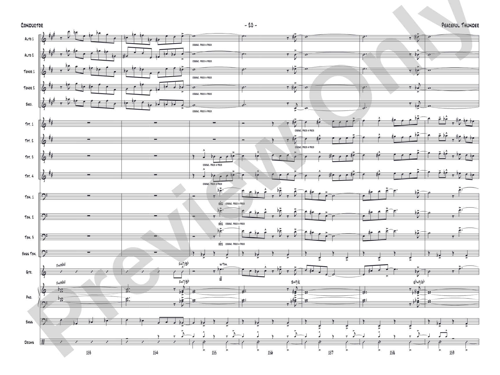 Peaceful Thunder: Jazz Ensemble Conductor Score & Parts