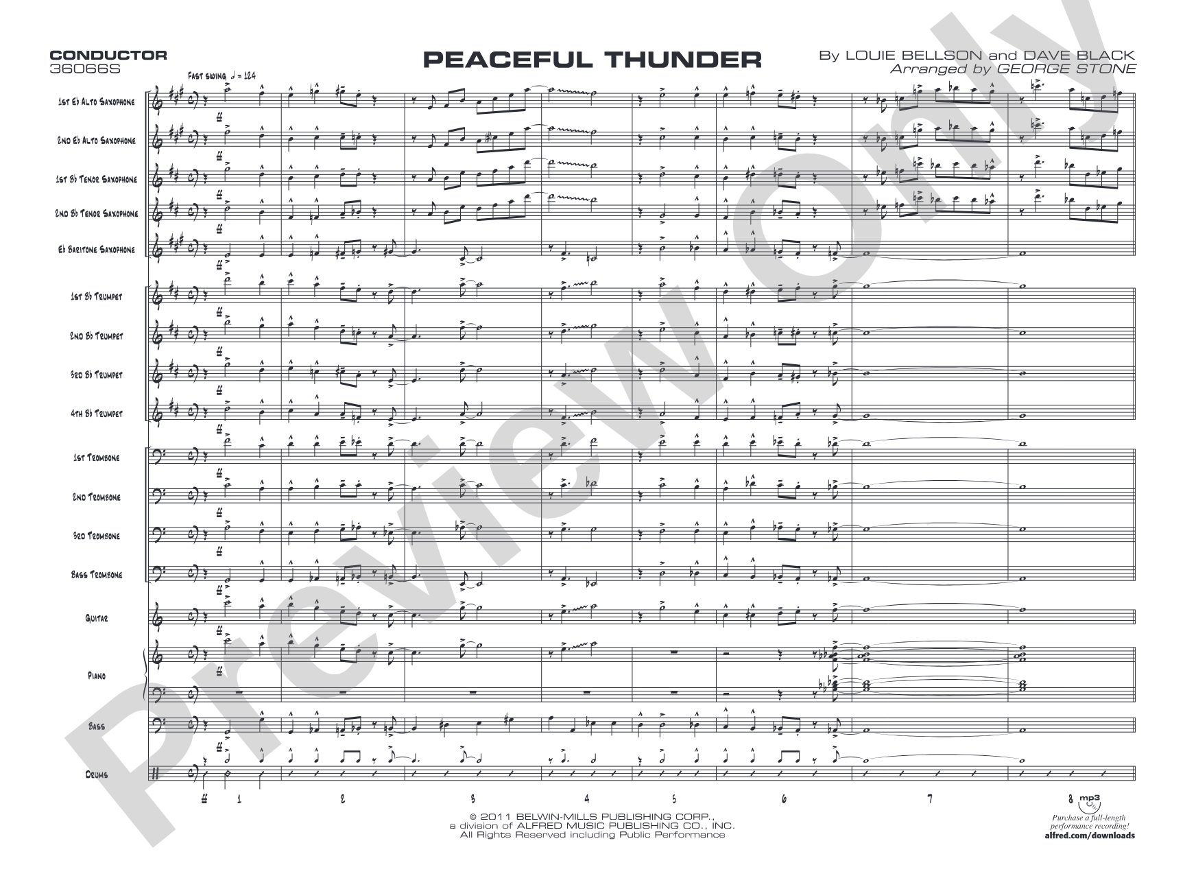 Peaceful Thunder: Jazz Ensemble Conductor Score & Parts