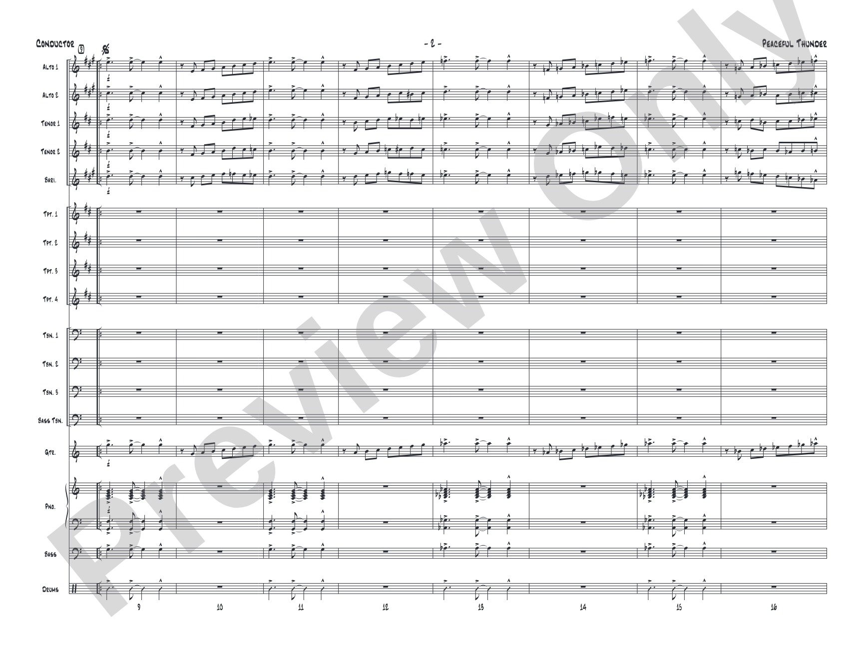 Peaceful Thunder: Jazz Ensemble Conductor Score & Parts