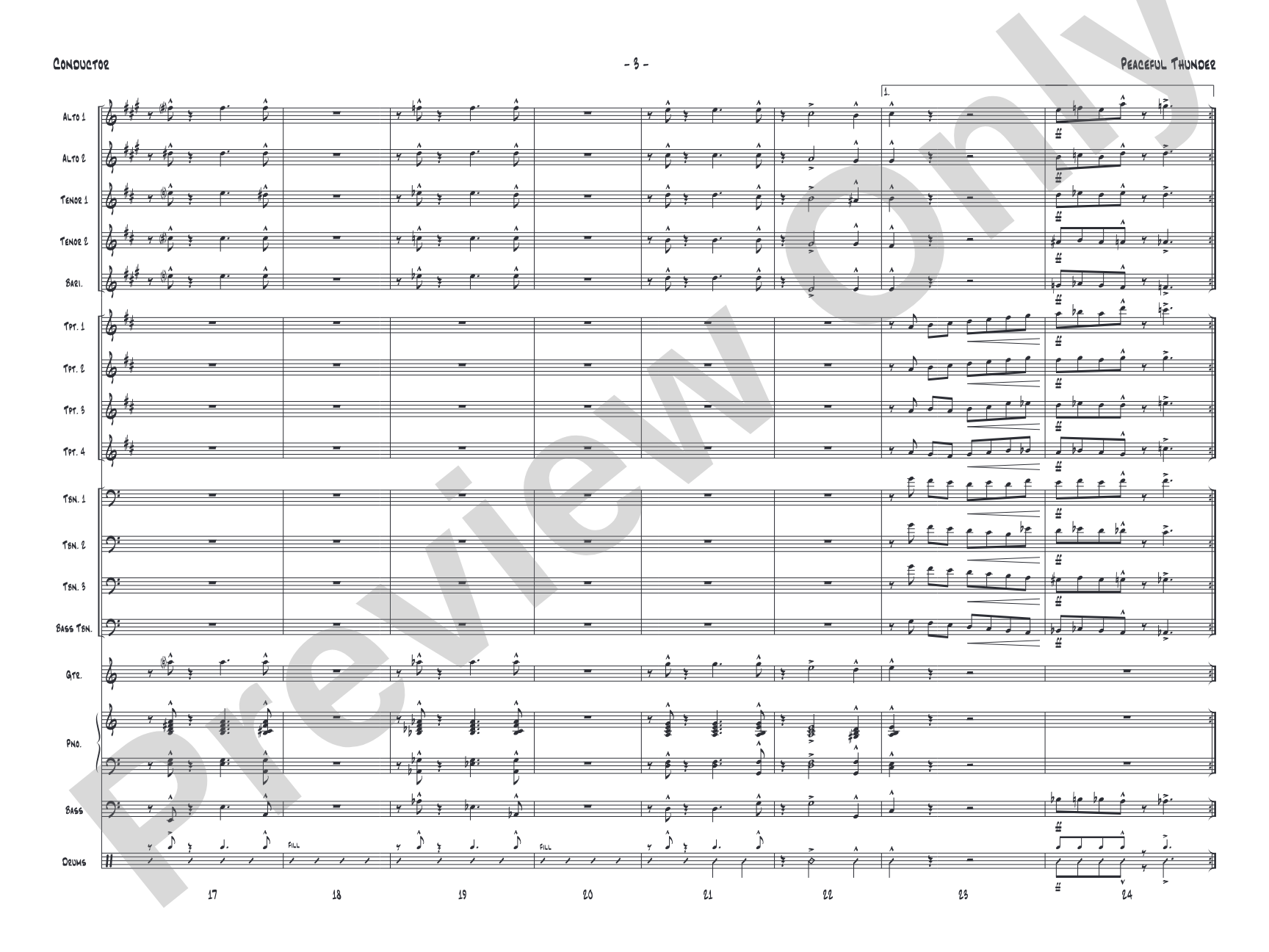 Peaceful Thunder: Jazz Ensemble Conductor Score & Parts