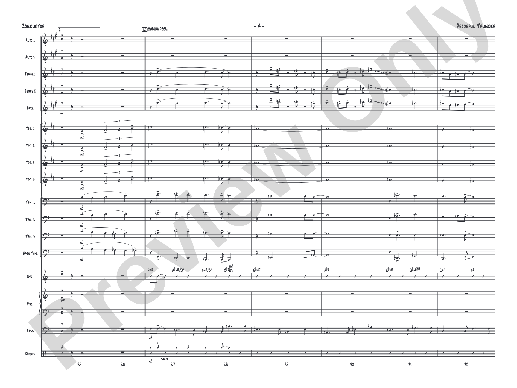 Peaceful Thunder: Jazz Ensemble Conductor Score & Parts
