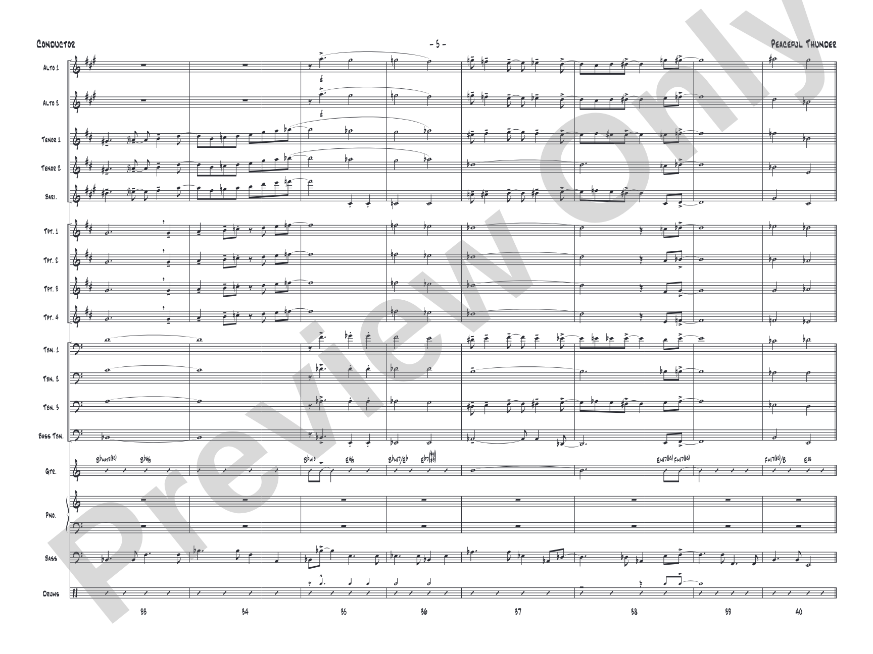 Peaceful Thunder: Jazz Ensemble Conductor Score & Parts