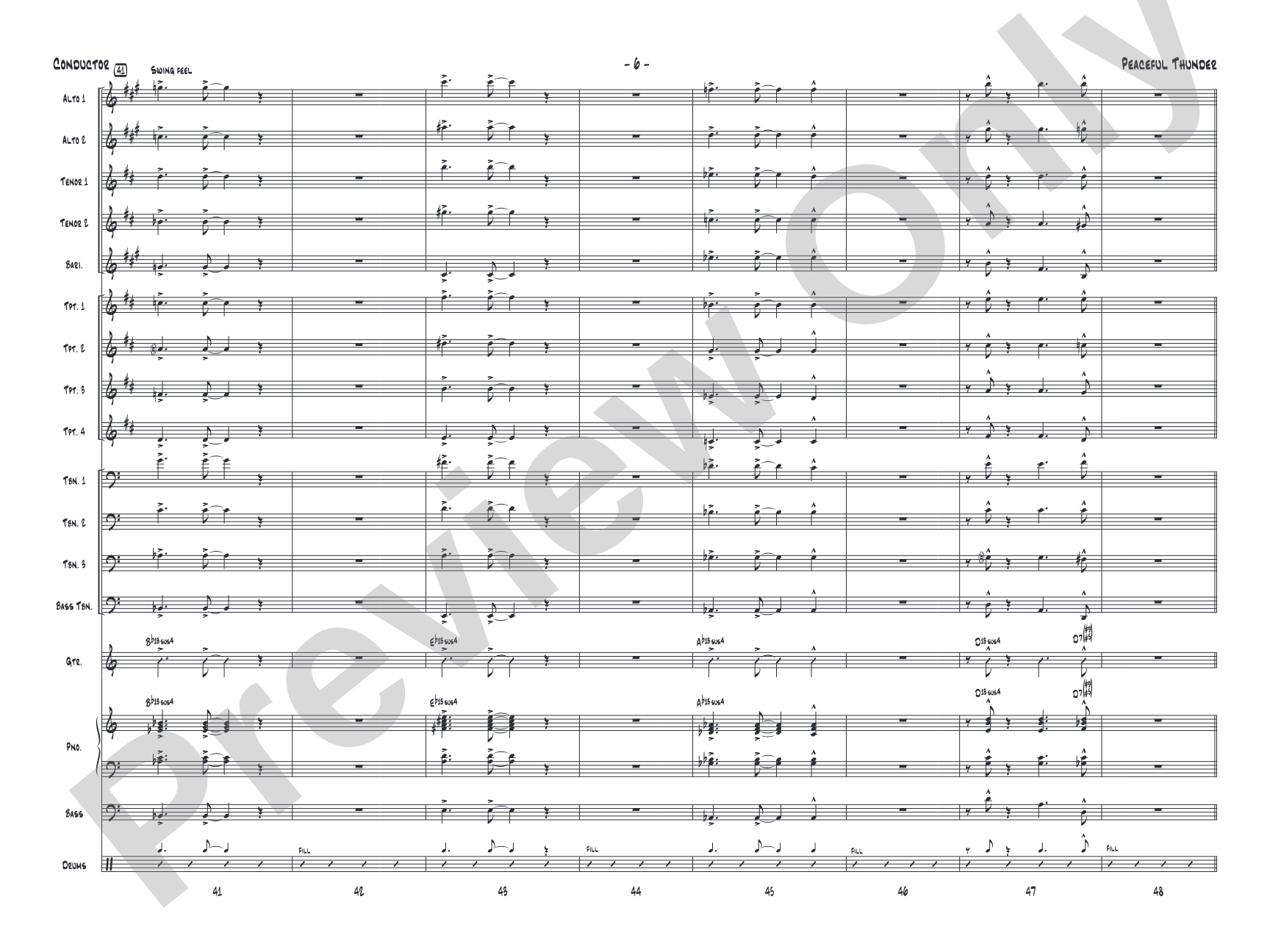 Peaceful Thunder: Jazz Ensemble Conductor Score & Parts