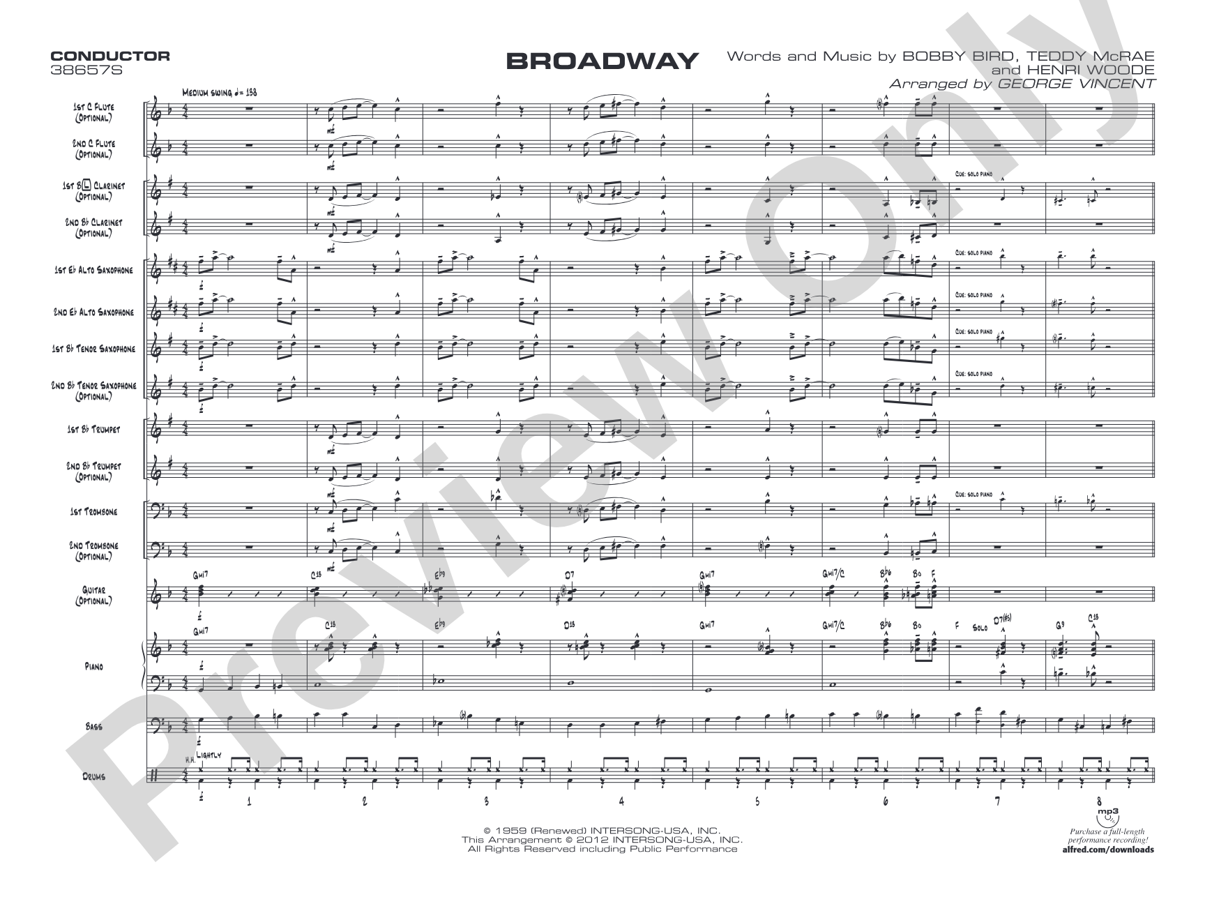 Broadway: Jazz Ensemble Conductor Score & Parts