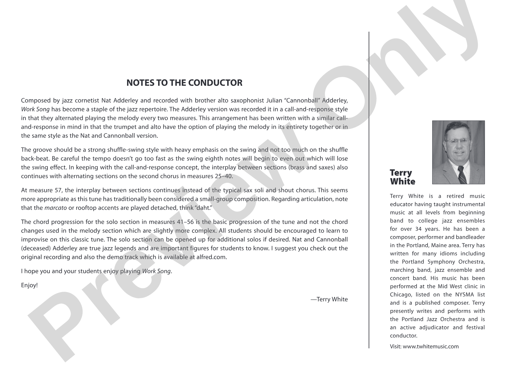 Work Song: Jazz Ensemble Conductor Score & Parts