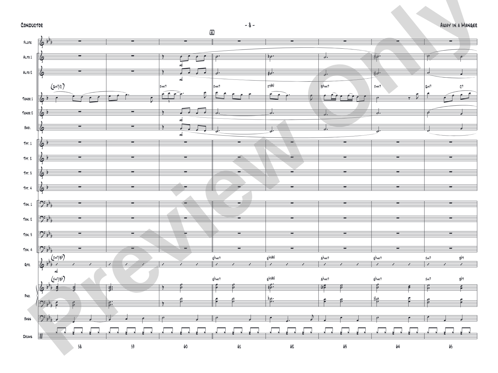 Away in a Manger: Jazz Ensemble Conductor Score & Parts