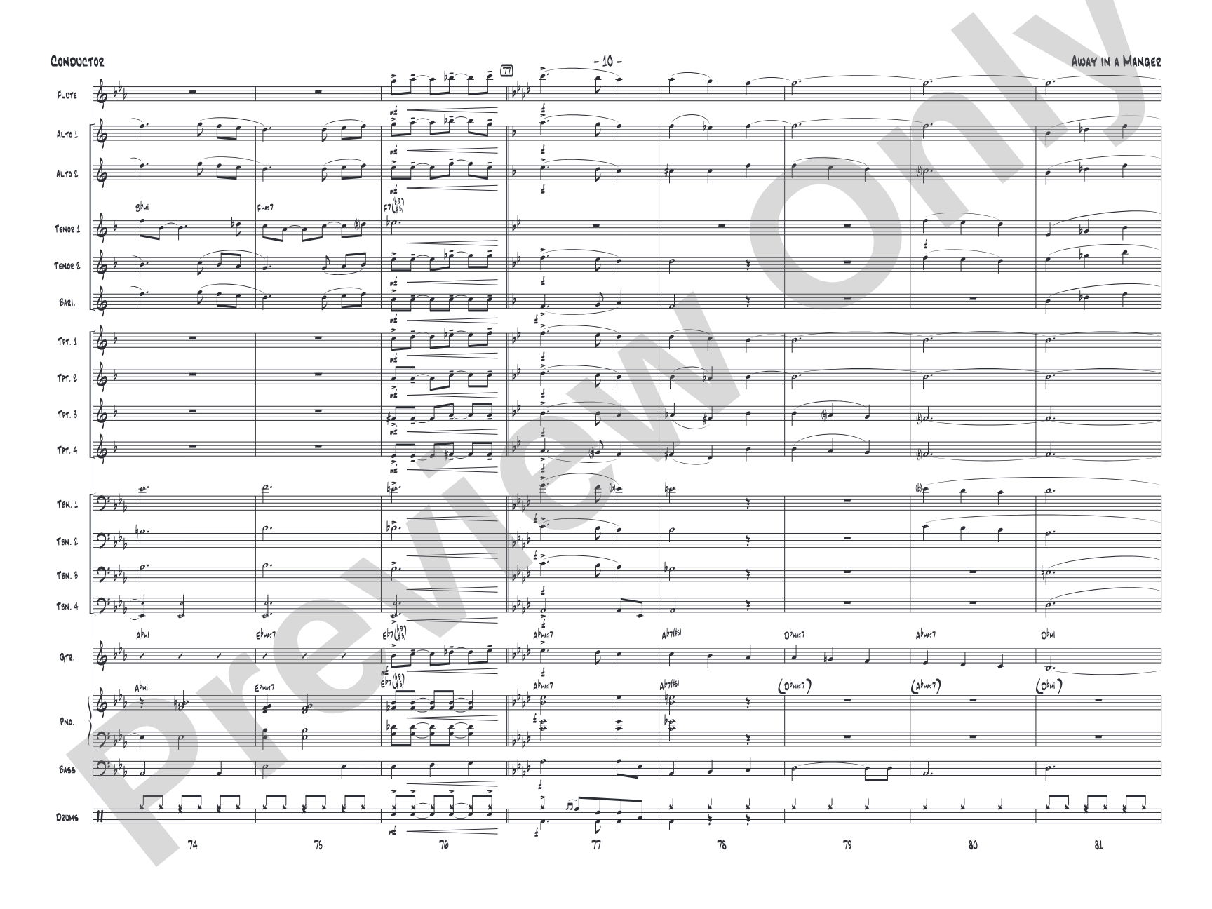 Away in a Manger: Jazz Ensemble Conductor Score & Parts