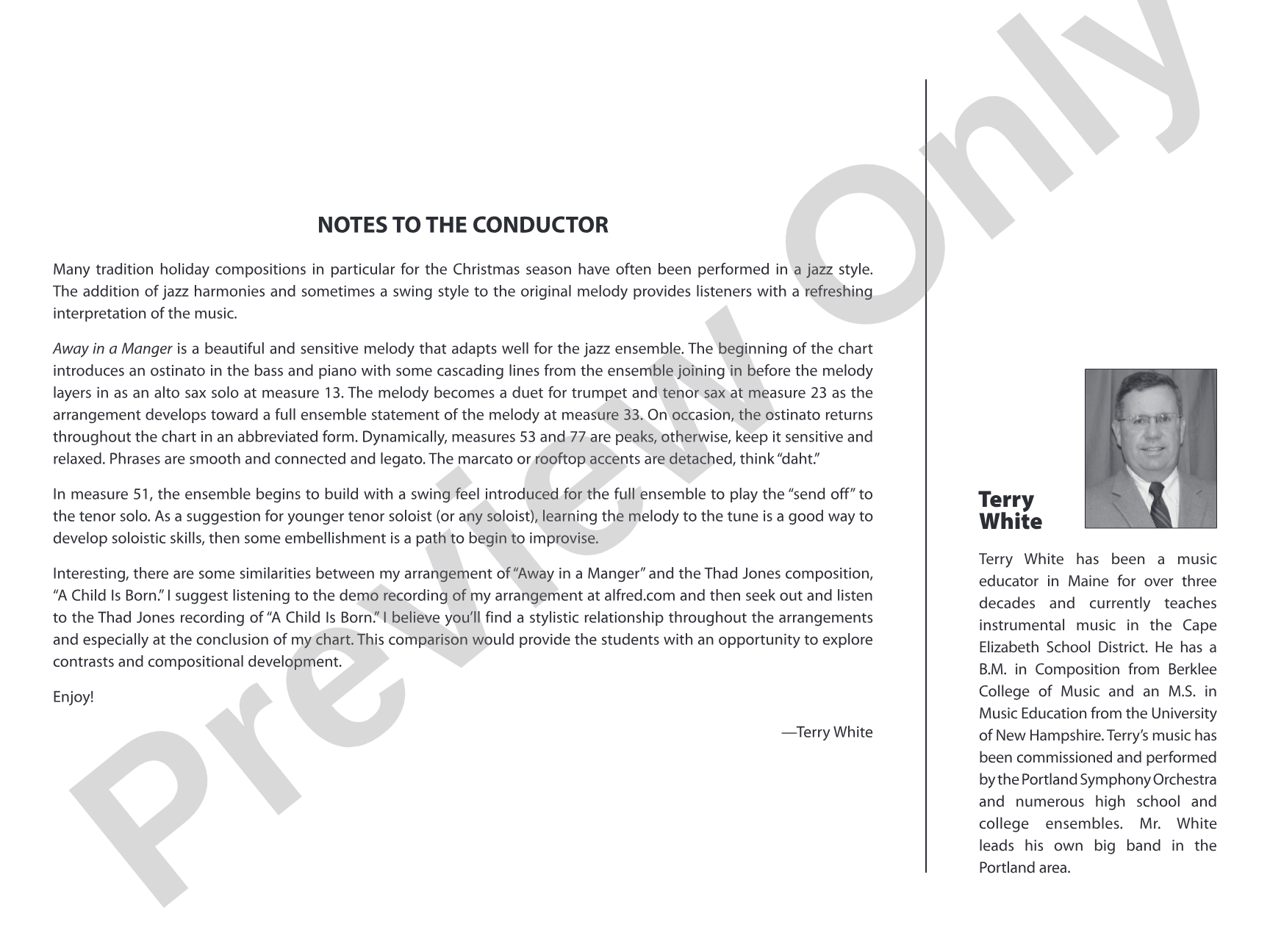 Away in a Manger: Jazz Ensemble Conductor Score & Parts