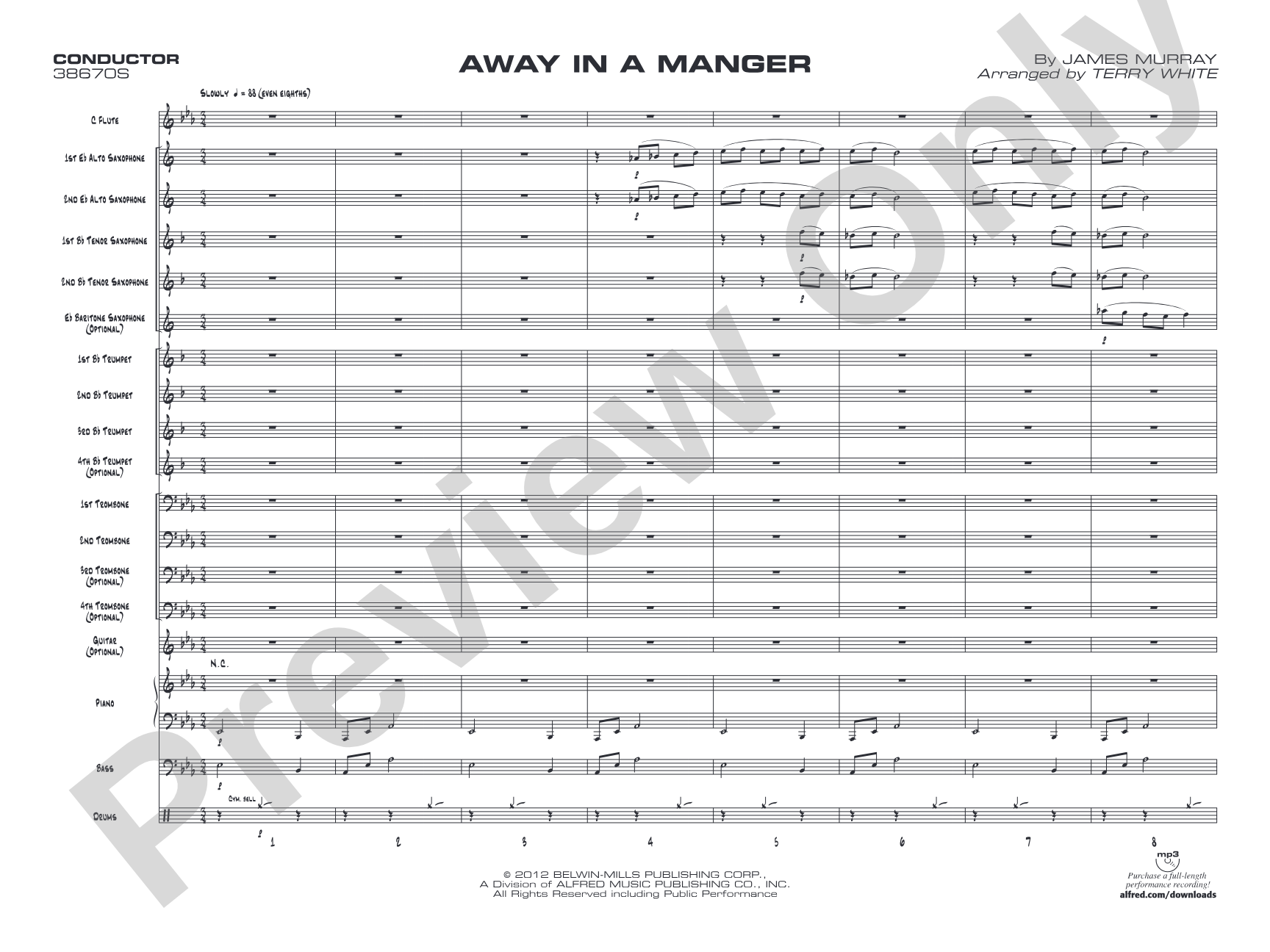 Away in a Manger: Jazz Ensemble Conductor Score & Parts