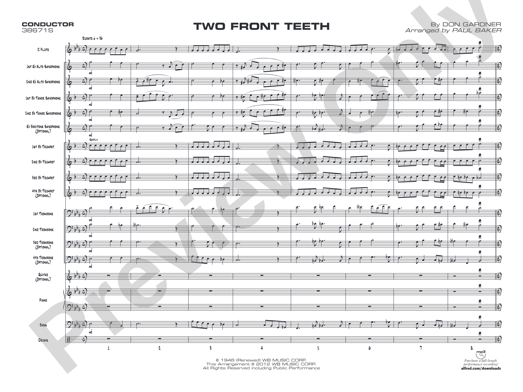 Two Front Teeth: Jazz Ensemble Conductor Score & Parts
