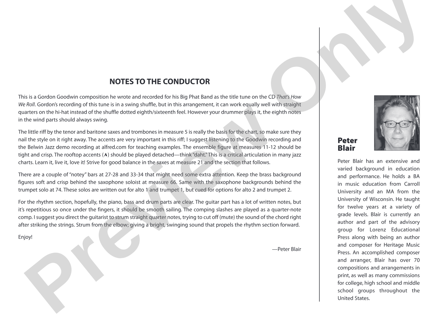 That's How We Roll: Jazz Ensemble Conductor Score & Parts