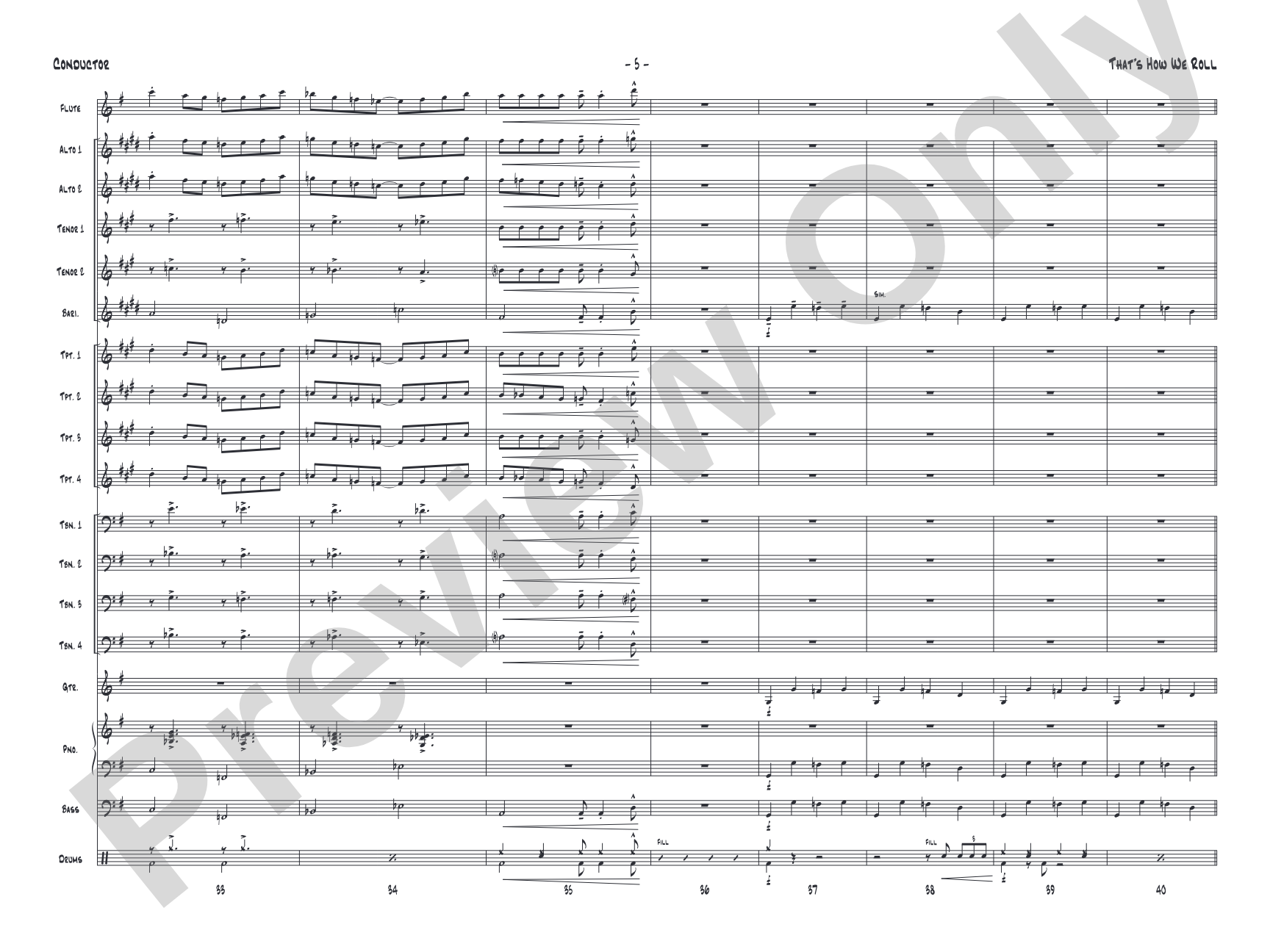 That's How We Roll: Jazz Ensemble Conductor Score & Parts