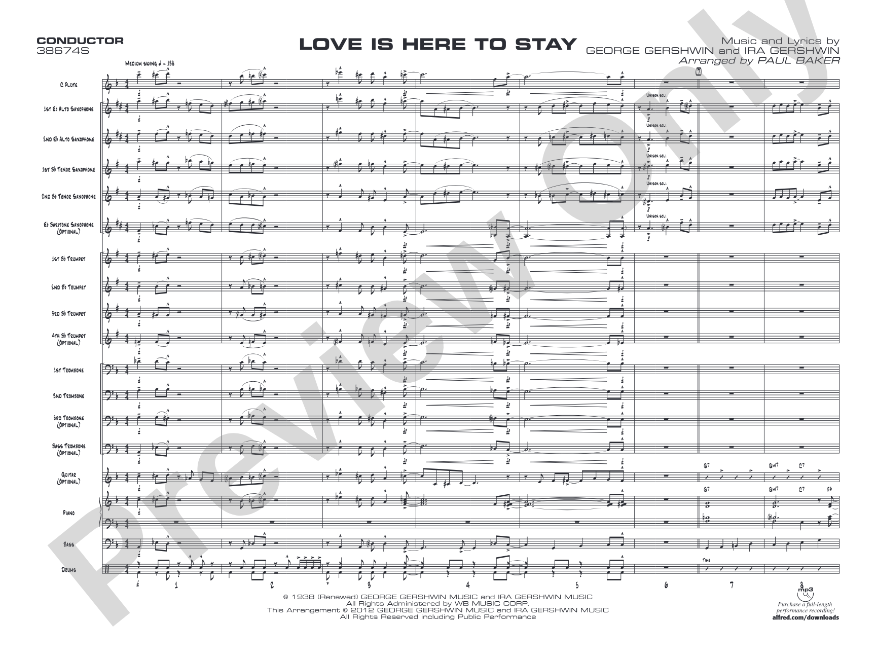 Love Is Here to Stay: Jazz Ensemble Conductor Score & Parts