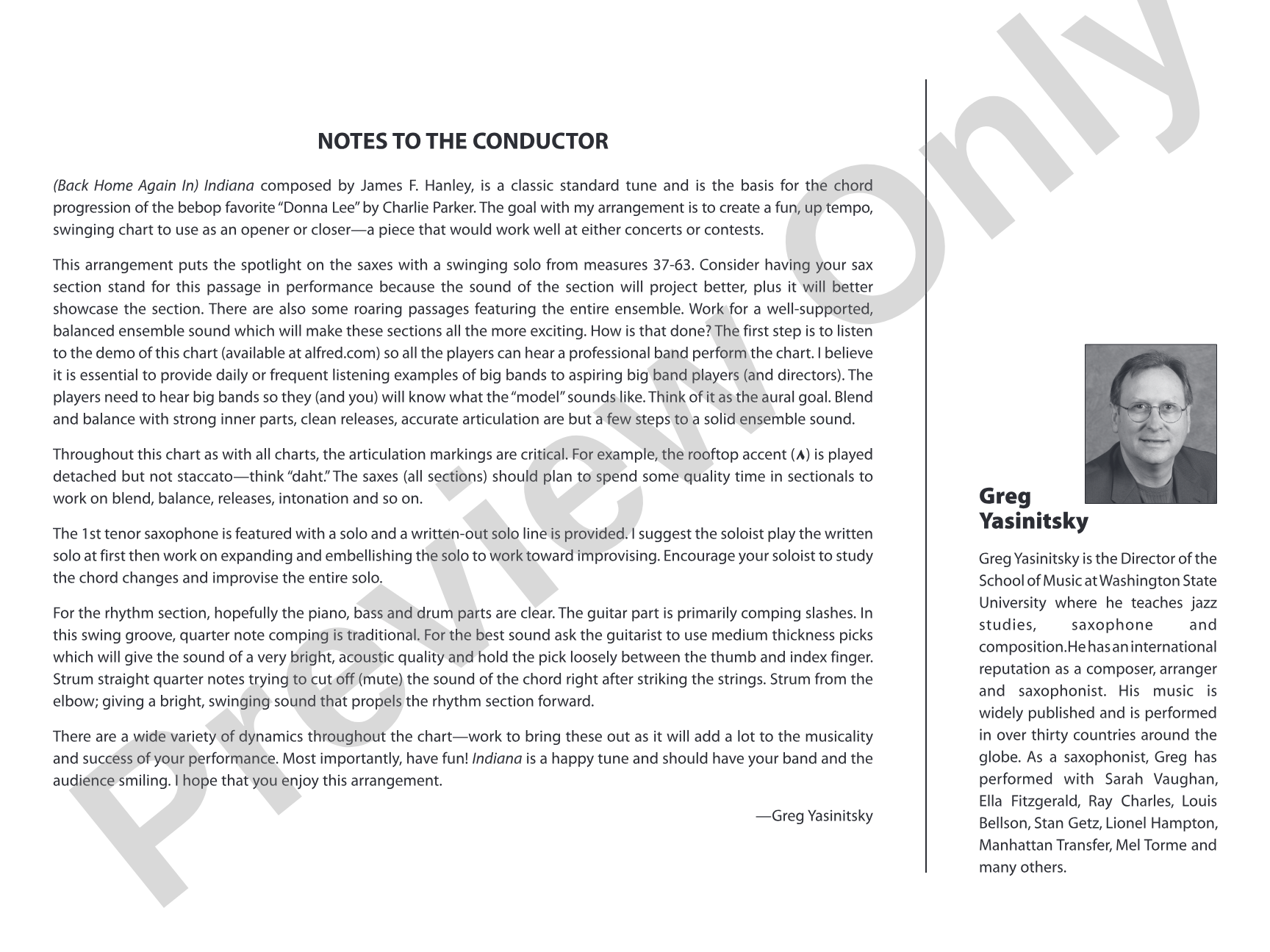 (Back Home Again In) Indiana: Score