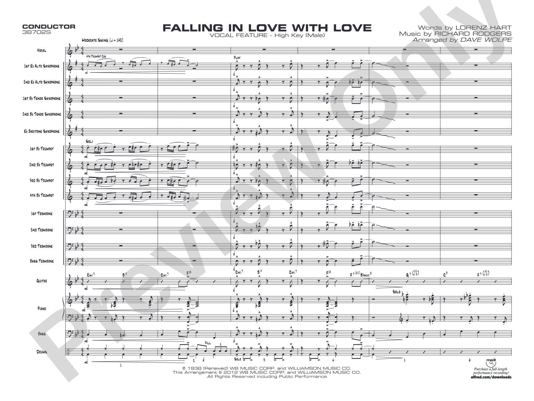 Falling in Love with Love: Vocal Solo with Jazz Ensemble Conductor Score & Parts