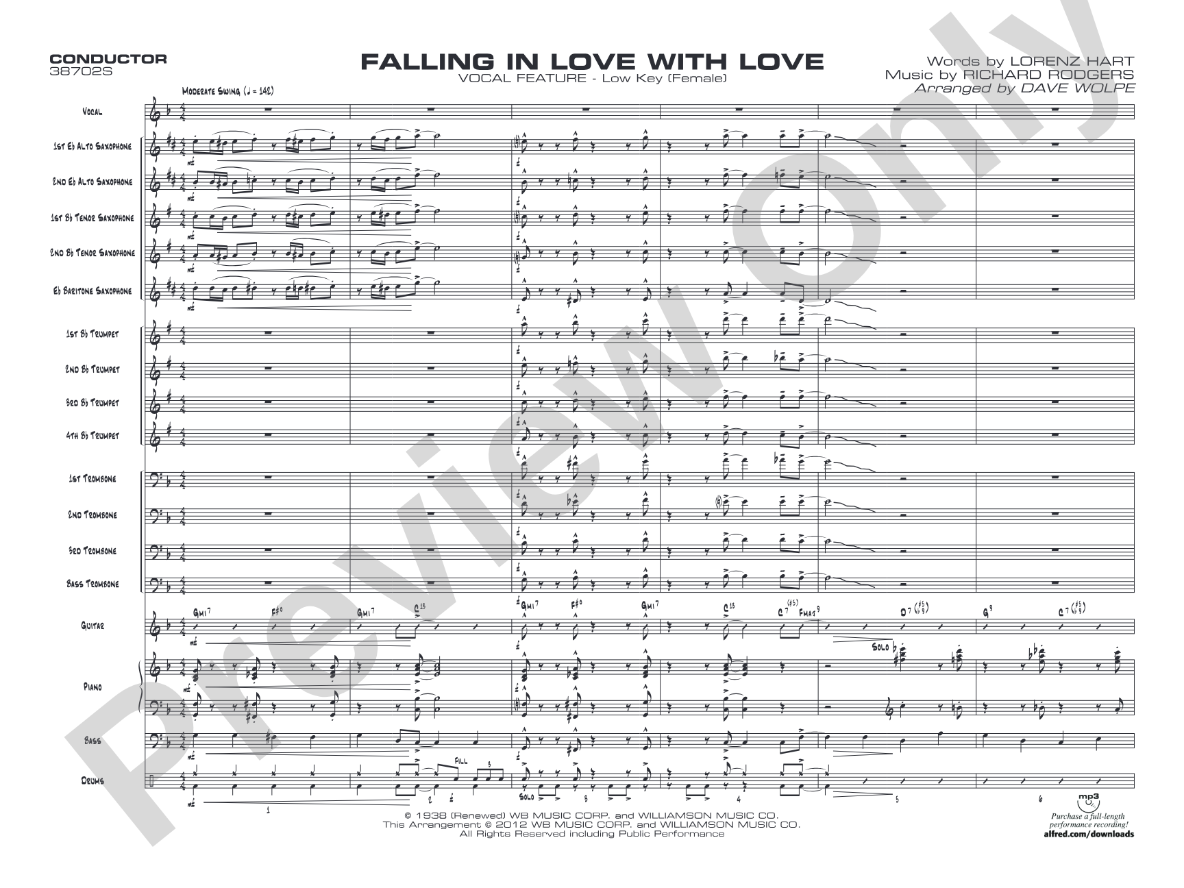 Falling in Love with Love: Vocal Solo with Jazz Ensemble Conductor Score & Parts