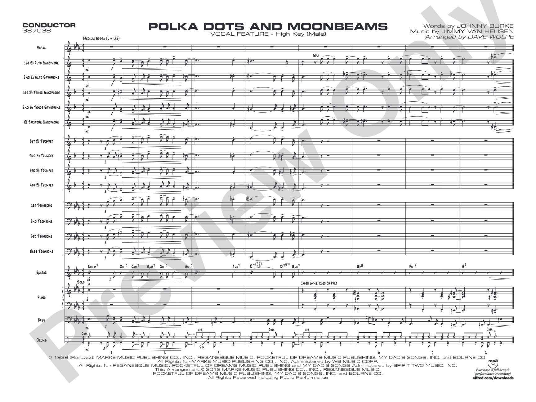 Polkadots and Moonbeams: Vocal Solo with Jazz Ensemble Conductor Score & Parts