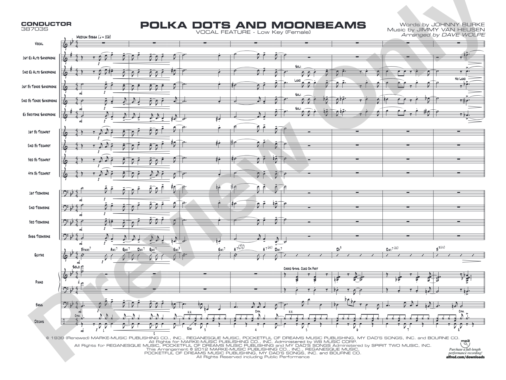 Polkadots and Moonbeams: Vocal Solo with Jazz Ensemble Conductor Score & Parts