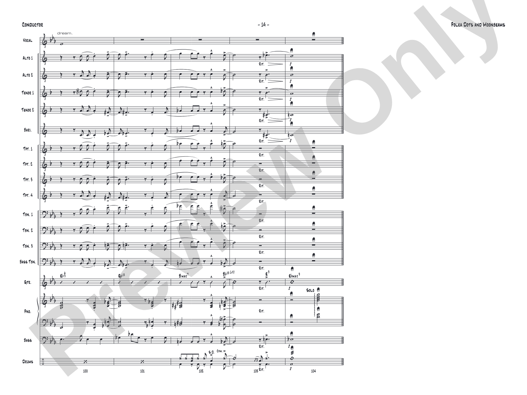 Polkadots and Moonbeams: Vocal Solo with Jazz Ensemble Conductor Score & Parts