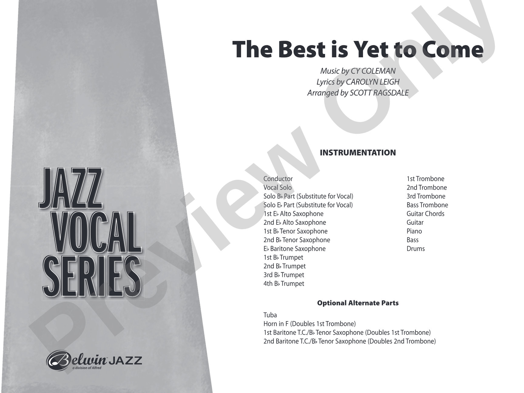 The Best Is Yet to Come: Vocal Solo with Jazz Ensemble Conductor Score & Parts