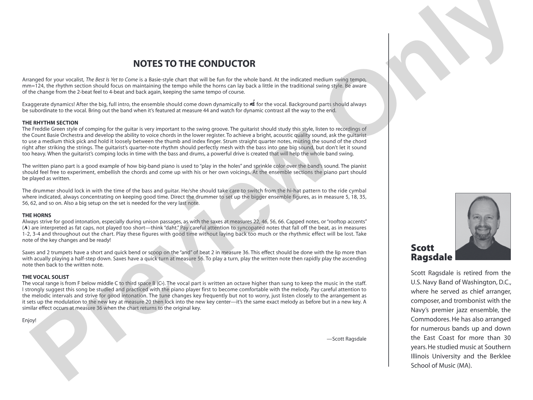 The Best Is Yet to Come: Vocal Solo with Jazz Ensemble Conductor Score & Parts