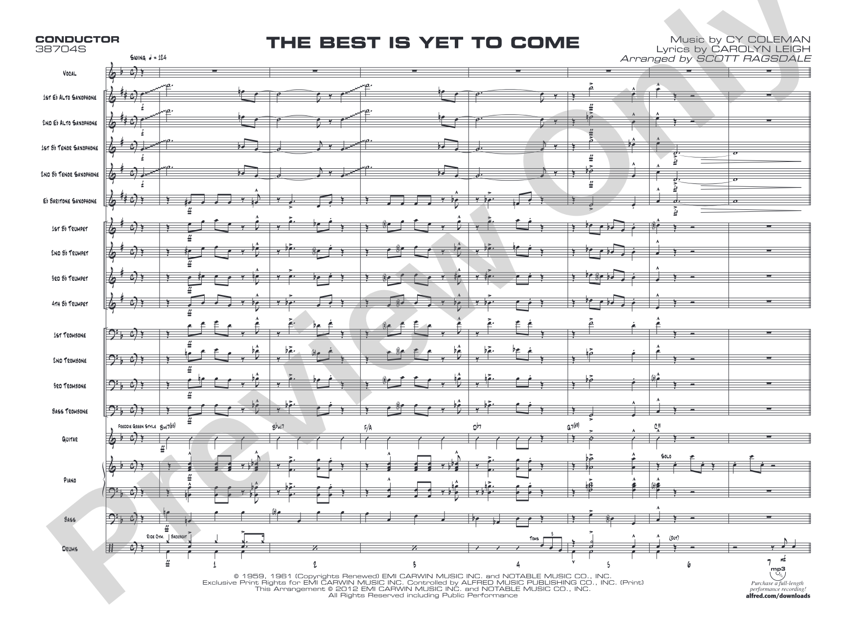 The Best Is Yet to Come: Vocal Solo with Jazz Ensemble Conductor Score & Parts