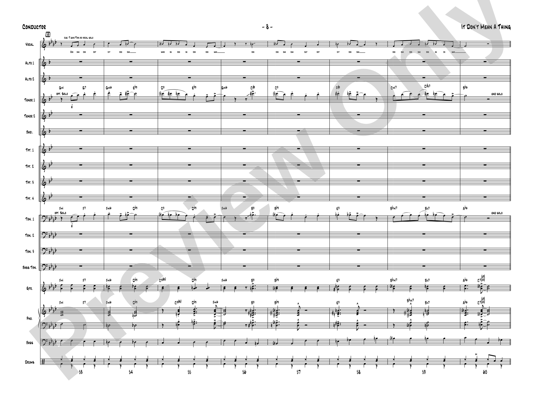 It Don't Mean a Thing (If It Ain't Got That Swing): Vocal Solo with Jazz Ensemble Conductor Score & Parts