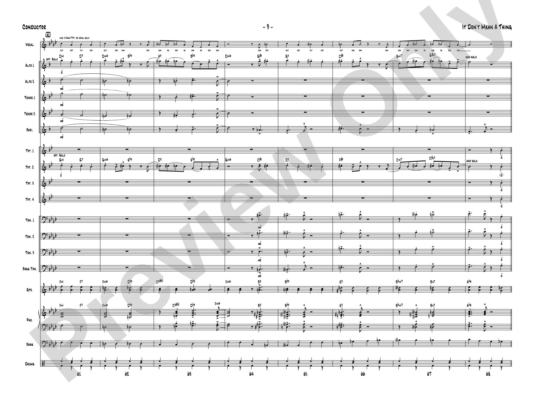 It Don't Mean a Thing (If It Ain't Got That Swing): Vocal Solo with Jazz Ensemble Conductor Score & Parts
