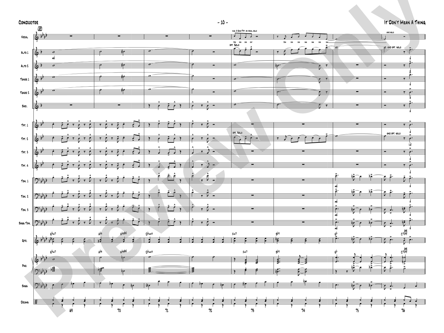 It Don't Mean a Thing (If It Ain't Got That Swing): Vocal Solo with Jazz Ensemble Conductor Score & Parts