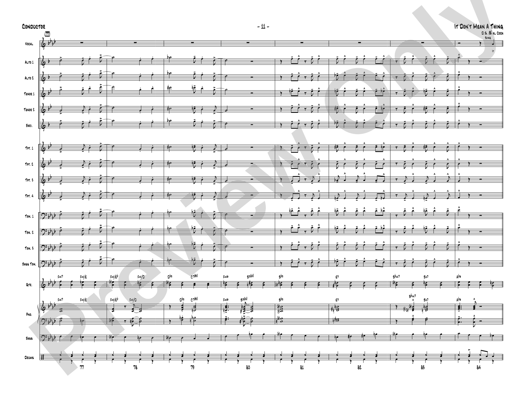 It Don't Mean a Thing (If It Ain't Got That Swing): Vocal Solo with Jazz Ensemble Conductor Score & Parts