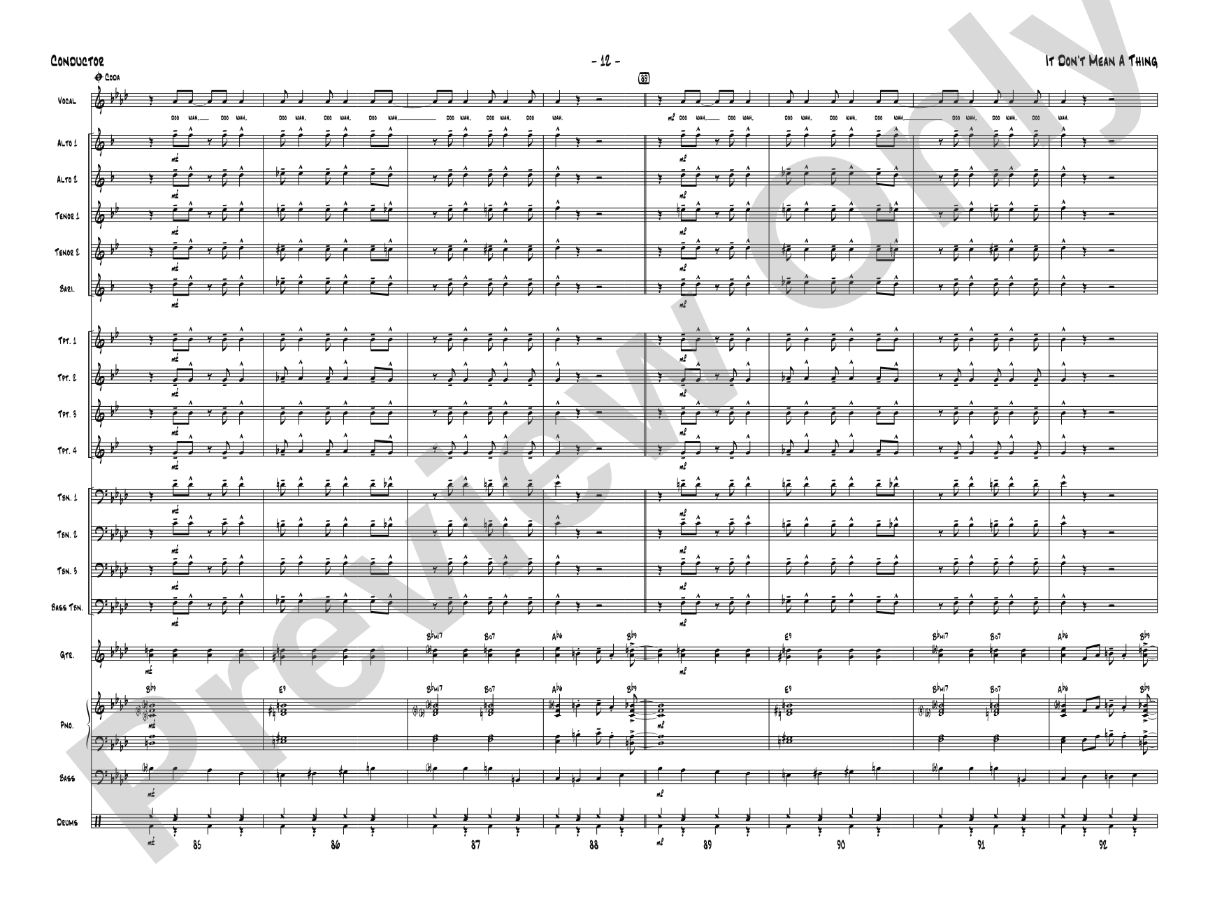 It Don't Mean a Thing (If It Ain't Got That Swing): Vocal Solo with Jazz Ensemble Conductor Score & Parts