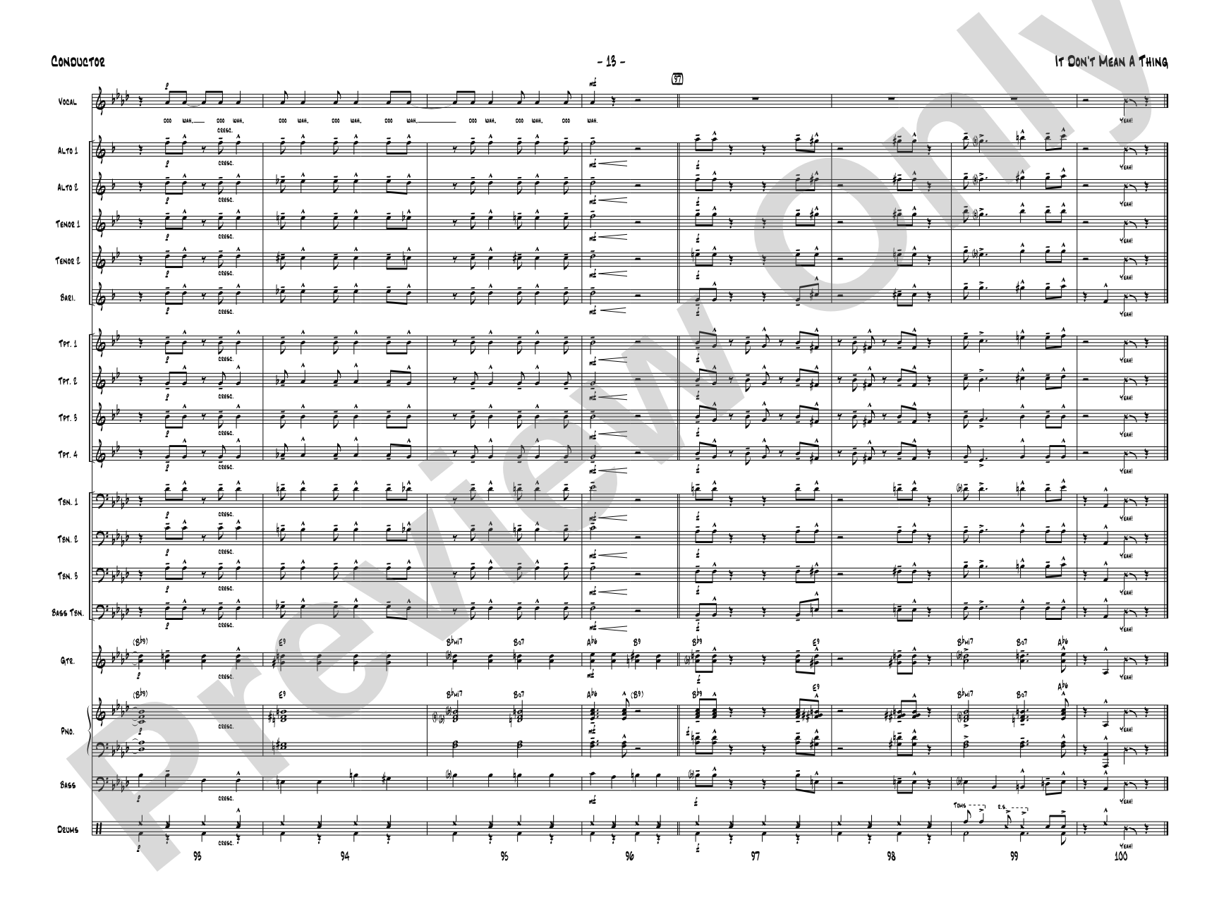 It Don't Mean a Thing (If It Ain't Got That Swing): Vocal Solo with Jazz Ensemble Conductor Score & Parts