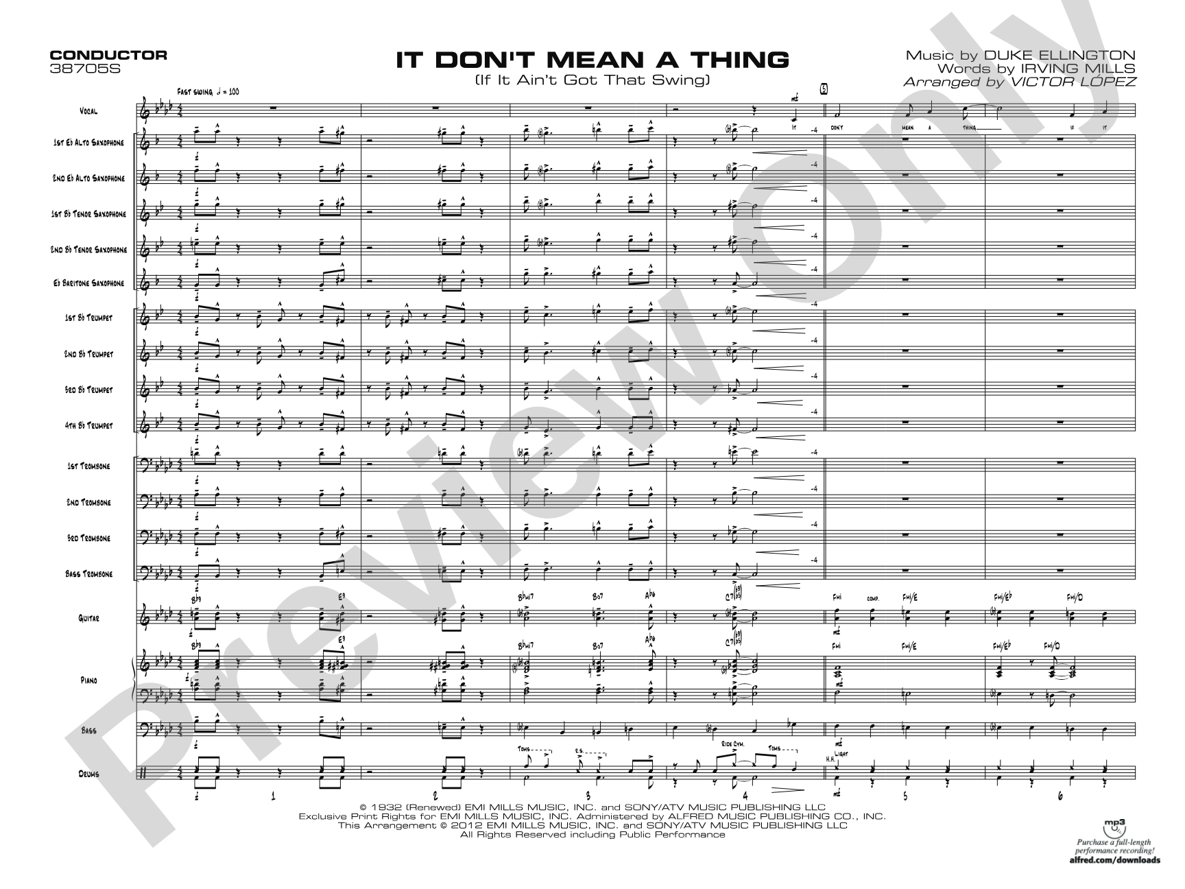 It Don't Mean a Thing (If It Ain't Got That Swing): Vocal Solo with Jazz Ensemble Conductor Score & Parts