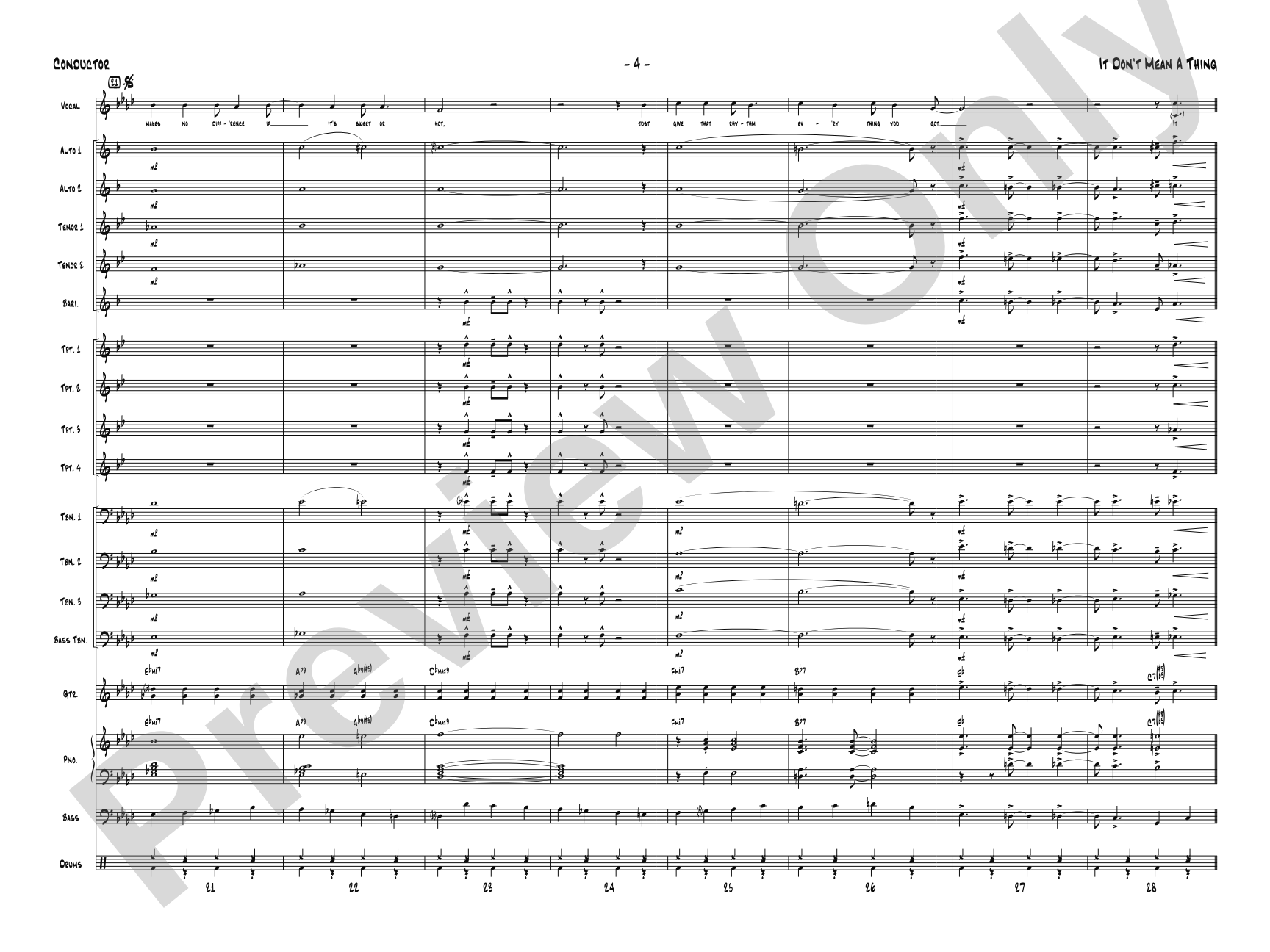 It Don't Mean a Thing (If It Ain't Got That Swing): Vocal Solo with Jazz Ensemble Conductor Score & Parts