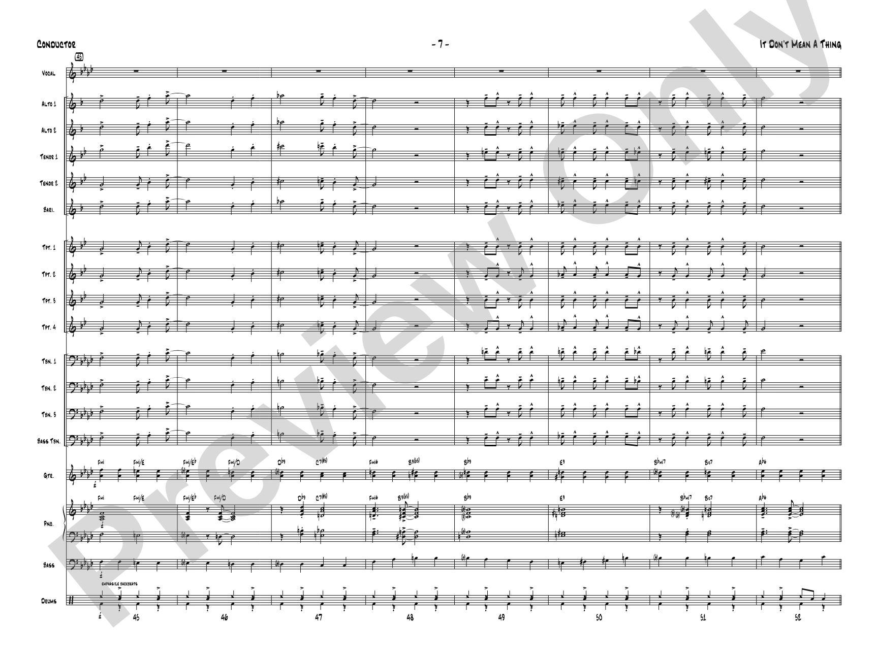 It Don't Mean a Thing (If It Ain't Got That Swing): Vocal Solo with Jazz Ensemble Conductor Score & Parts
