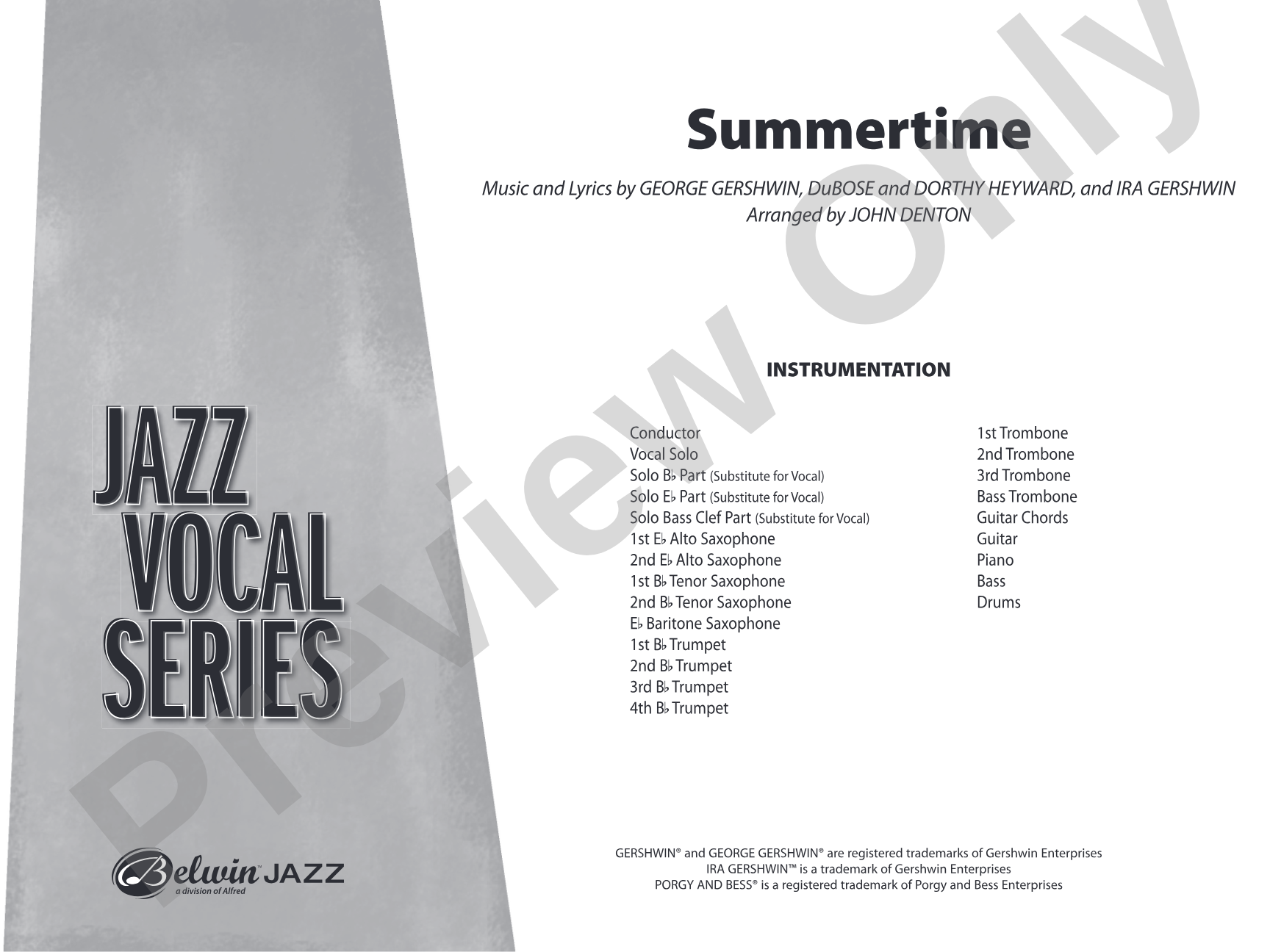 Summertime: Vocal Solo with Jazz Ensemble Conductor Score & Parts
