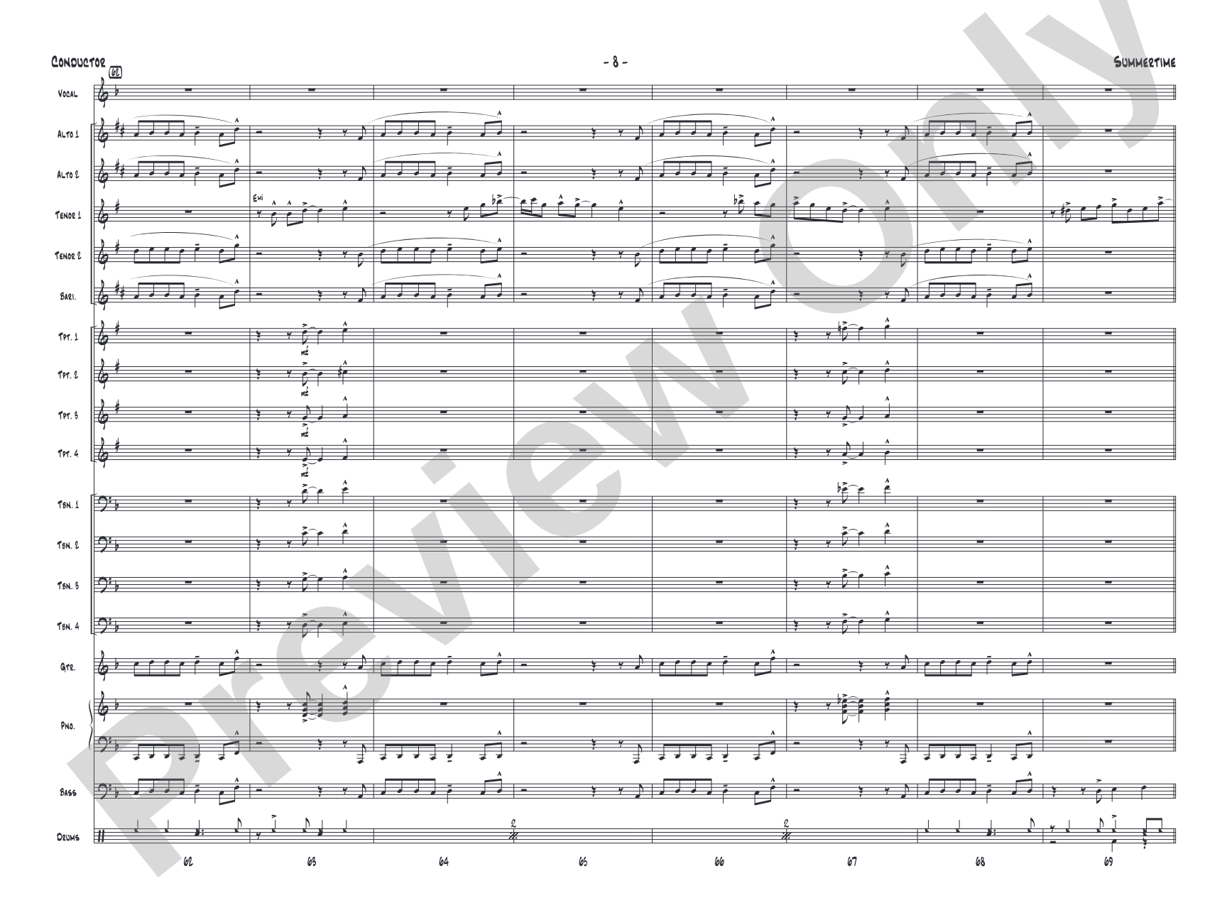 Summertime: Vocal Solo with Jazz Ensemble Conductor Score & Parts
