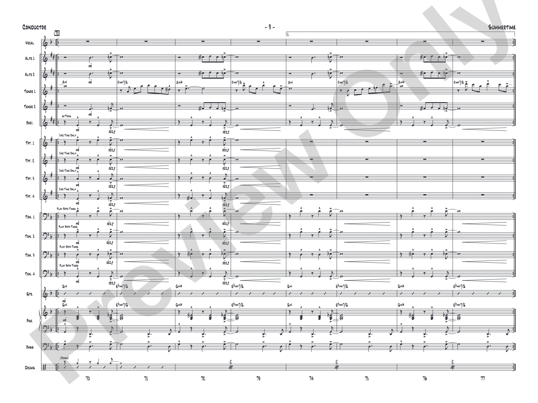 Summertime: Vocal Solo with Jazz Ensemble Conductor Score & Parts